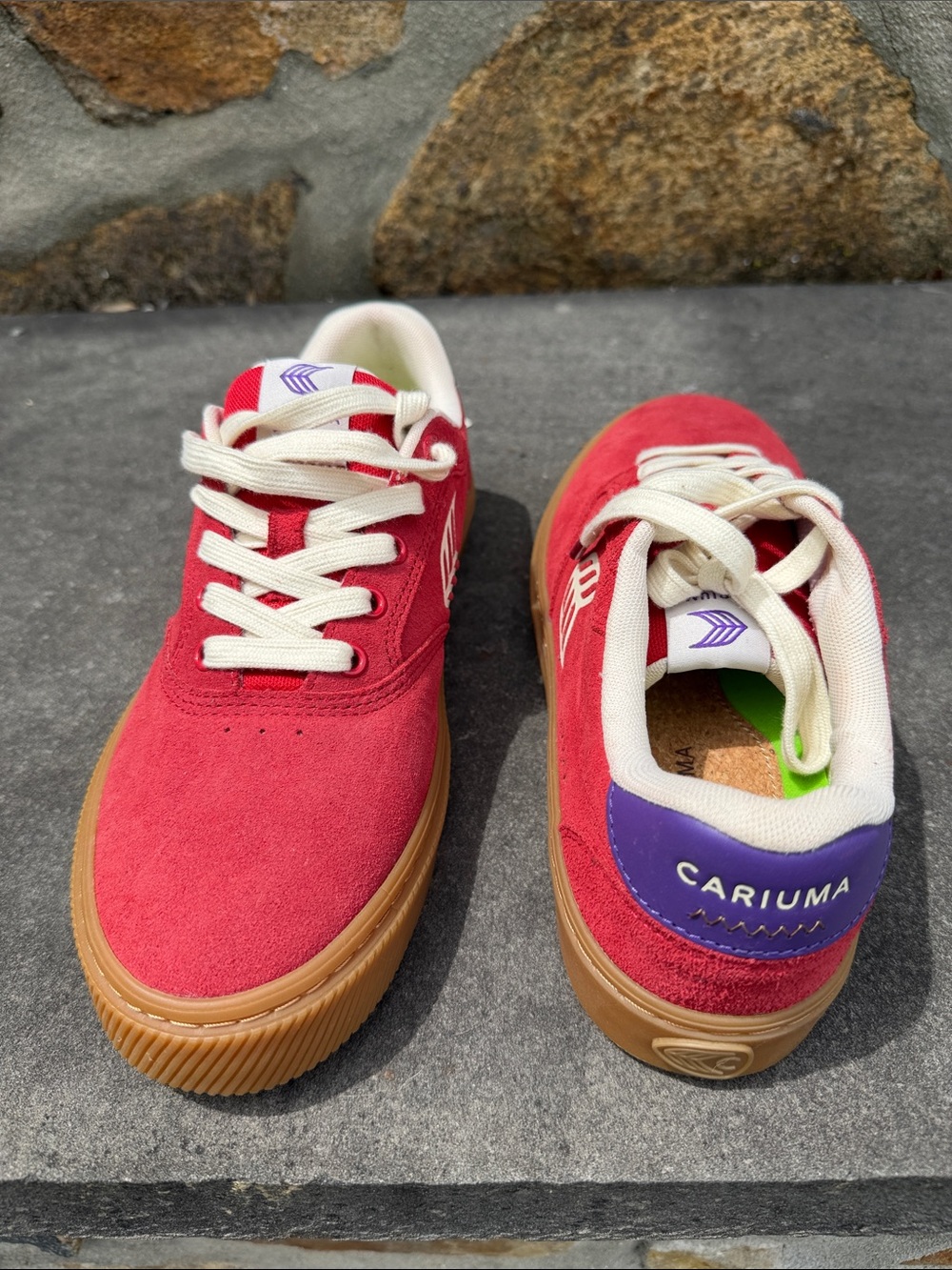 NWOT Cariuma Red Suede Sneakers with Purple Heel Accent Size 9 (men’s 7.5)